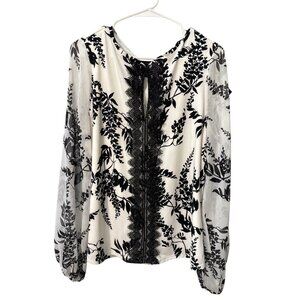 White House Black Market Womens Long Sleeve Floral Print Blouse Size L Pre-Own